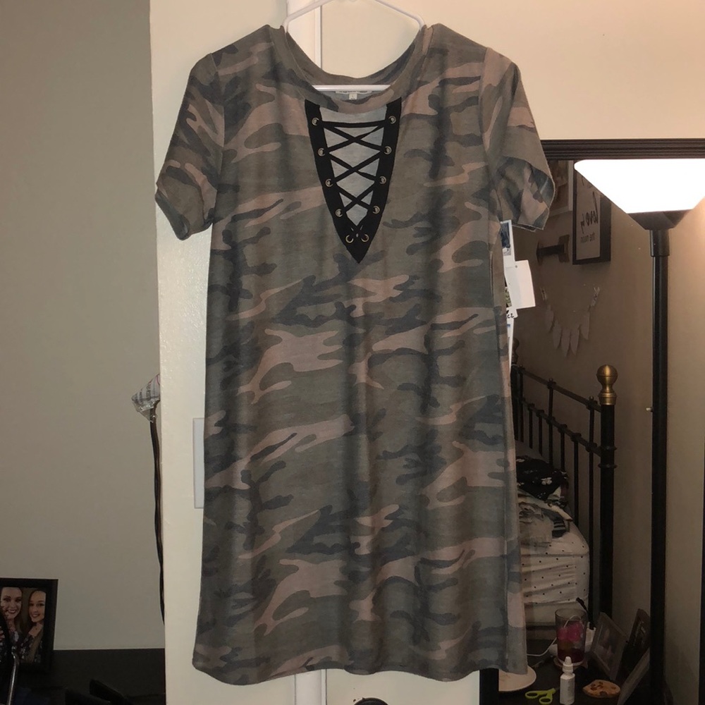 Camo Dress w/ Neck Detail